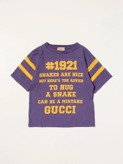 Gucci Purple T-shirt For Kids With Yellow Logo