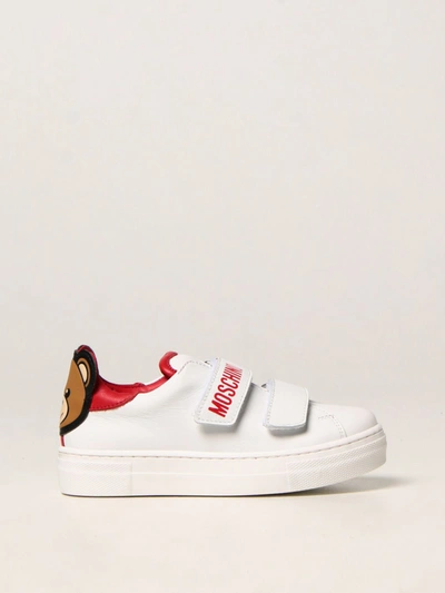 Moschino Kid Kids' Trainers In Leather With Teddy In White 1