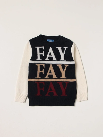 Fay Teen Intarsia-knit Panelled Jumper In Blue