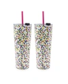 THIRSTYSTONE THIRSTYSTONE BY CAMBRIDGE 24 OZ CONFETTI DOT INSULATED STRAW TUMBLERS SET, 2 PIECE