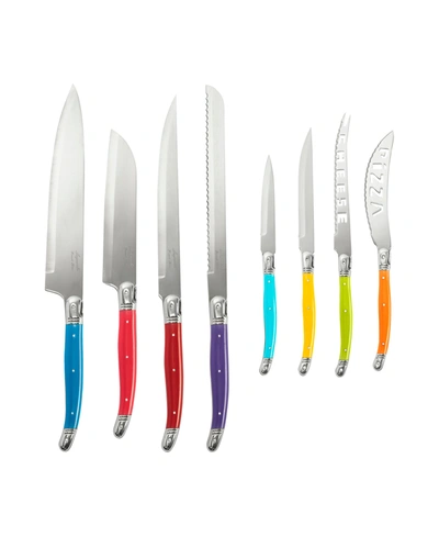 French Home 8 Piece Laguiole Kitchen Knife Set With Wood Block, Rainbow Colors