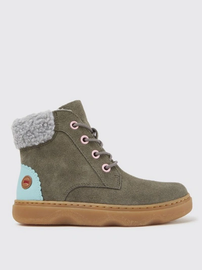 Camper Kido  Ankle Boot In Calfskin And Nabuk In Green