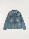 Palm Angels Blue Denim Jacket With White Print In Blue