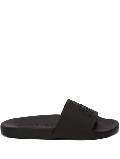 Jw Anderson Pool Slides Anchor Embroidery In Black