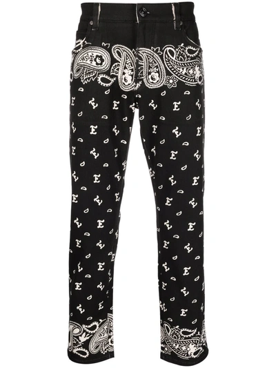 Etro Straight Trousers With Paisley Print In Black