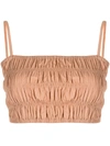 Faithfull The Brand Liya Smocked-detail Cropped Top In Braun