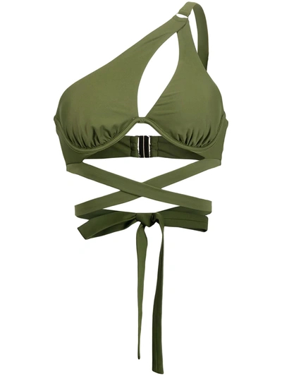 Self-portrait Asymmetric Wrap Bikini Top In Green