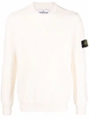 Stone Island Compass Motif White Crewneck Jumper In Nude