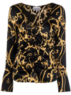 Ganni Silk Stretch Satin U-neck Fitted Blouse In Schwarz