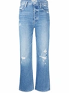 Mother The Rambler Sneak High-waisted Pants In Blue In Blau