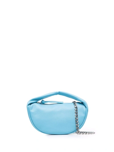 By Far Baby Cush Blue Leather Handbag With Chain In Light Blue