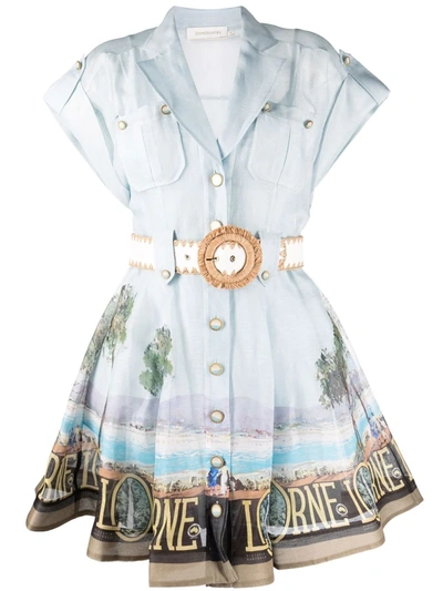 Zimmermann Postcard Printed Silk-linen Blend Mini Dress In Lorne Print |  ModeSens