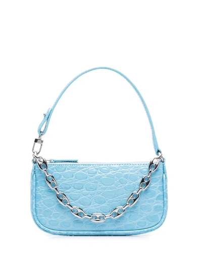 By Far Mini Rachel Crocodile Printed Leather Shoulder Bag In Blue