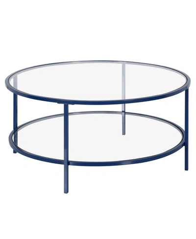 Hudson & Canal Sivil 36" Round Coffee Table With Shelf In Mykonos Blue