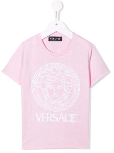 Versace Kids' Medusa-print Short-sleeve T-shirt In Pink