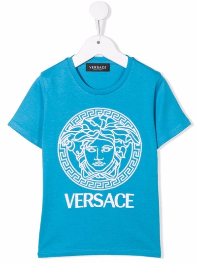 Versace Kids' Medusa-print Short-sleeve T-shirt In Celeste
