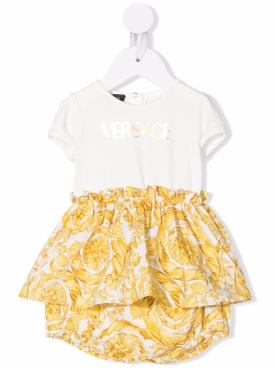 Versace Baroque Brand-print Cotton Dress And Shorts Set 3-18 Months In Bianco