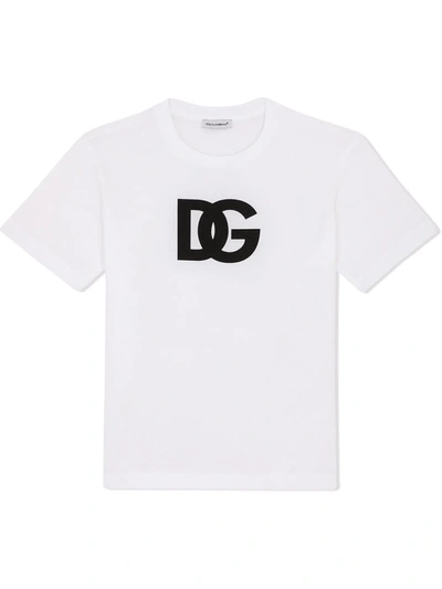 Dolce & Gabbana Kids' Boy's Large Embroidered Logo T-shirt In Bianco Naturale