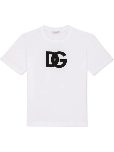 Dolce & Gabbana Kids' Cotton Logo T-shirt In Bianco Naturale