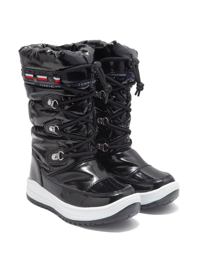Tommy Hilfiger Junior Teen High-shine Lace-up Snow Boots In Black