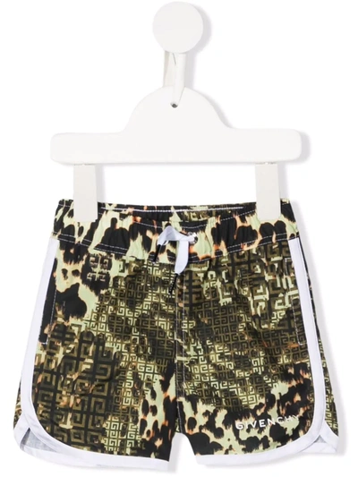 Givenchy Babies' 4g Flame-print Swim Shorts In Green