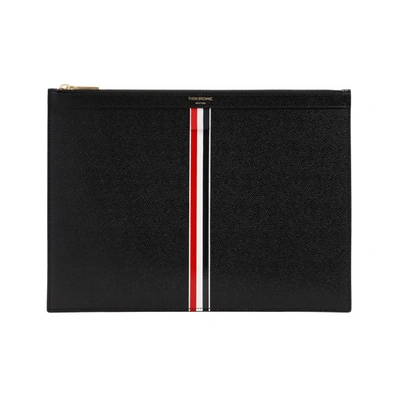 Thom Browne Leather Medium Document Holder Pouch In Black