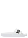 Moschino Embossed Logo Pool Slides In White