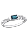 DELMAR DELMAR 10K WHITE GOLD OCTAGON LONDON BLUE TOPAZ CHAIN LINK RING