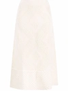 Jil Sander White Open-knit Patterned Midi Skirt In White