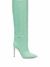 Paris Texas 105mm Croc Embossed Leather Tall Boots In Green