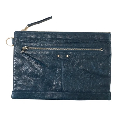 Pre-owned Balenciaga Leather Clutch Bag In Blue