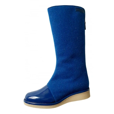 Pre-owned Emporio Armani Cloth Ankle Boots In Blue