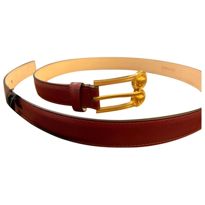 Pre-owned Versace Leather Belt In Burgundy
