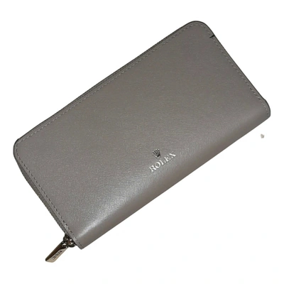 Pre-owned Rolex Leather Wallet In Grey