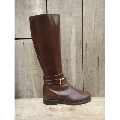 Pre-owned Max Mara Leather Riding Boots In Brown