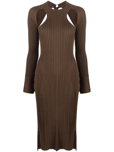 3.1 Phillip Lim / フィリップ リム Cutout Ribbed Wool-blend Midi Dress In Brown