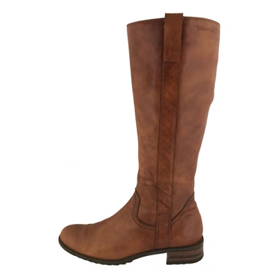 Pre-owned Tamaris Leather Riding Boots In Brown