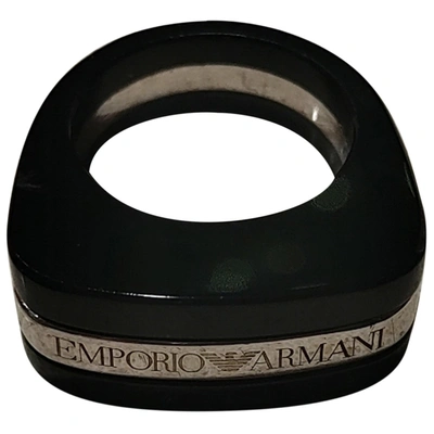 Pre-owned Emporio Armani Silver Ring In Black