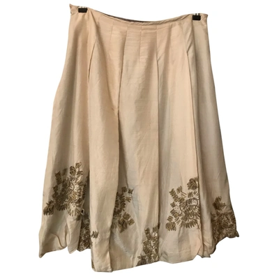 Pre-owned Chan Luu Silk Mid-length Skirt In Ecru