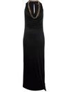Versace Cutout Chain-embellished Satin Maxi Dress In Black