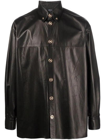 Versace 排扣皮质衬衫 In Black