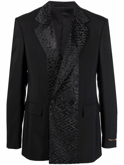 Versace La Greca Double-breasted Blazer In Black