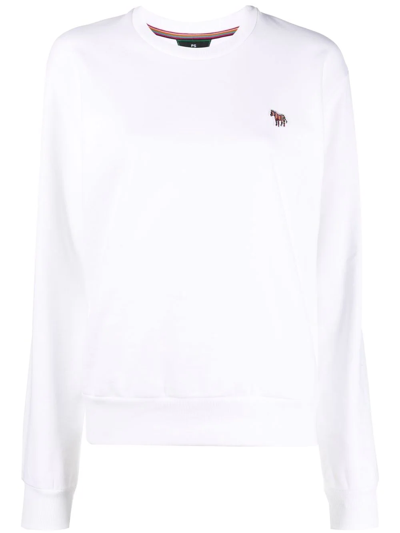 Ps By Paul Smith Zebra-patch Organic Cotton Sweatshirt In White