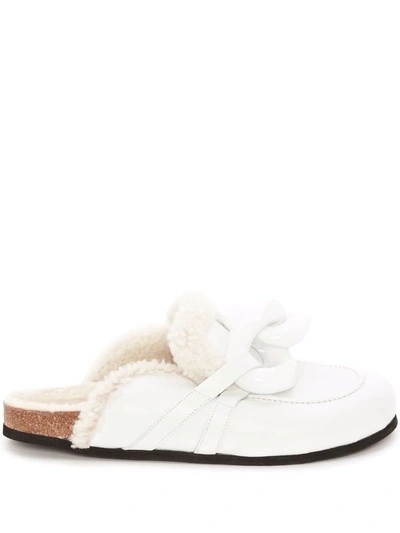 Jw Anderson J.w. Anderson Leather Chain Mules With Shearling Lining In White (white)