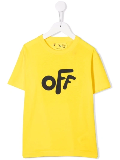 Off-white Kids' Yellow T-shirt For Boy With Black Logo