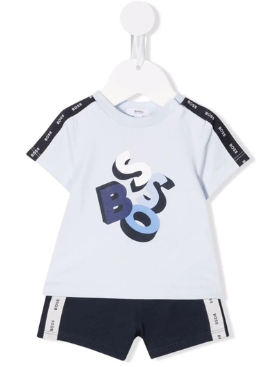 Bosswear Babies' Logo-tape Short-sleeve Romper In Blue