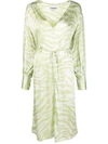 Ganni Drop-shoulder V-neck Silk-blend Maxi Dress In Green