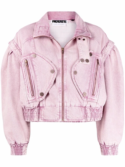 Rotate Birger Christensen Trina High-neck Organic-cotton Denim Jacket In Pink