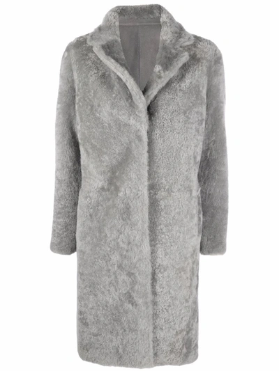 Liska Single-breasted Shearling Coat In Grey