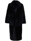Liska Single-breasted Shearling Coat In Blue